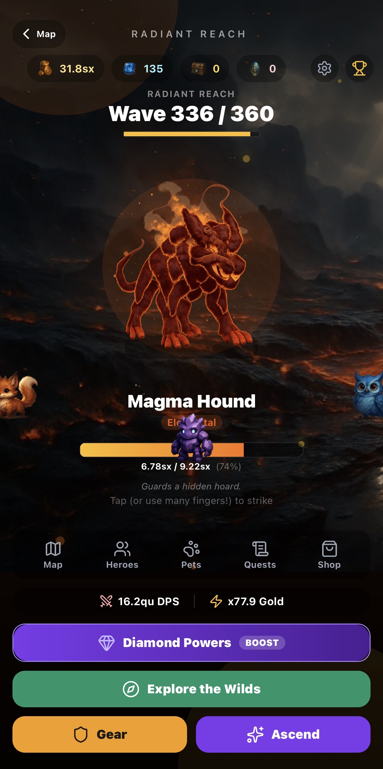 Boss battle — Magma Hound at Radiant Reach