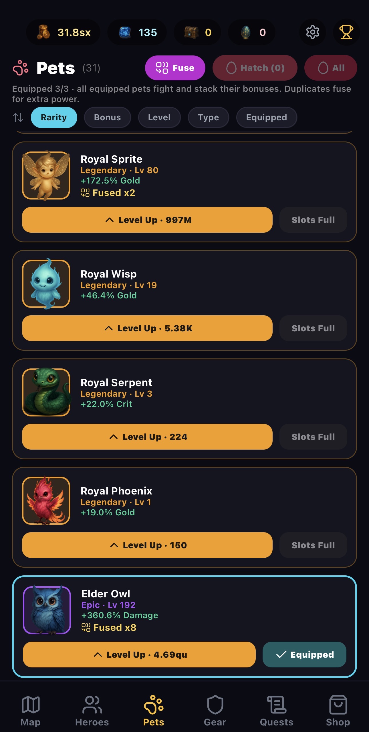 Pets — Royal Sprite, Elder Owl and more